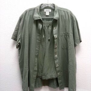 Selene Sport 100% Silk Olive Button-Up Shirt & Short Set